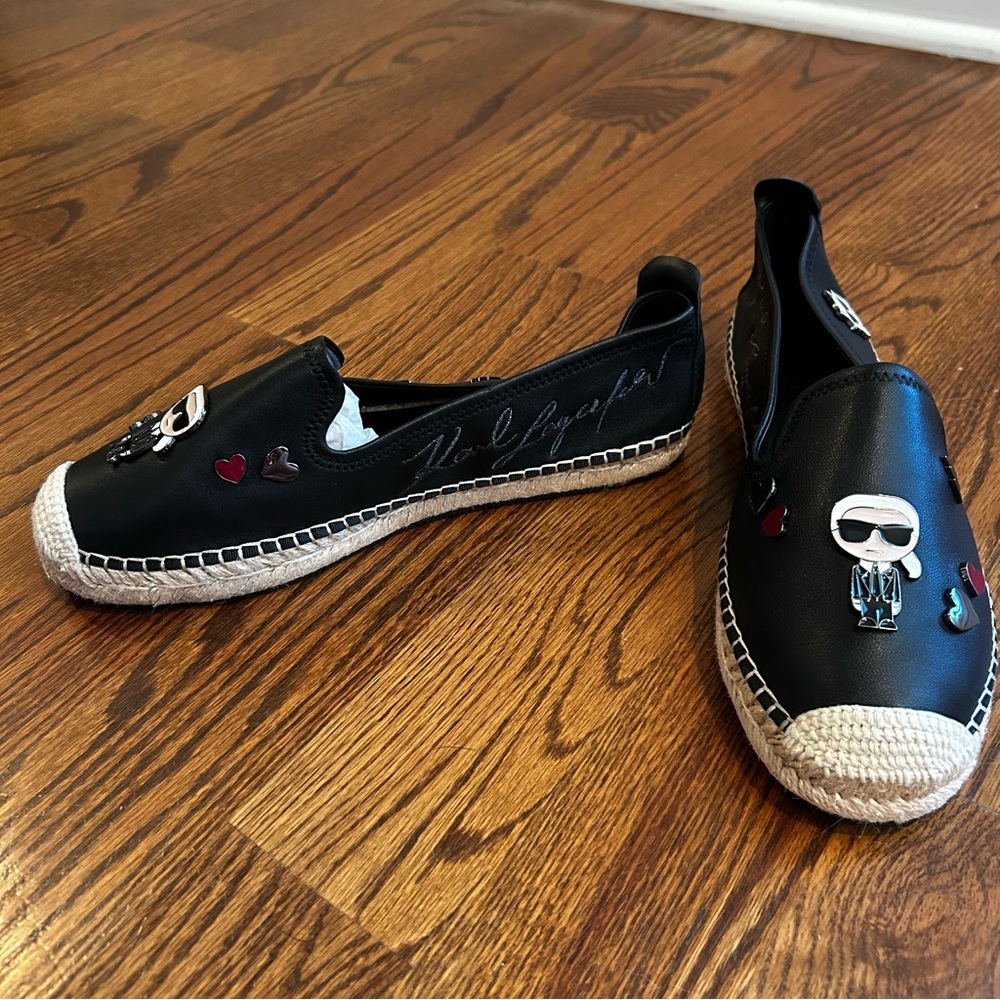 Karl Lagerfeld Michaela Black Round Toe Leather Espadrille Size 11 | brand new - Picture 5 of 5
